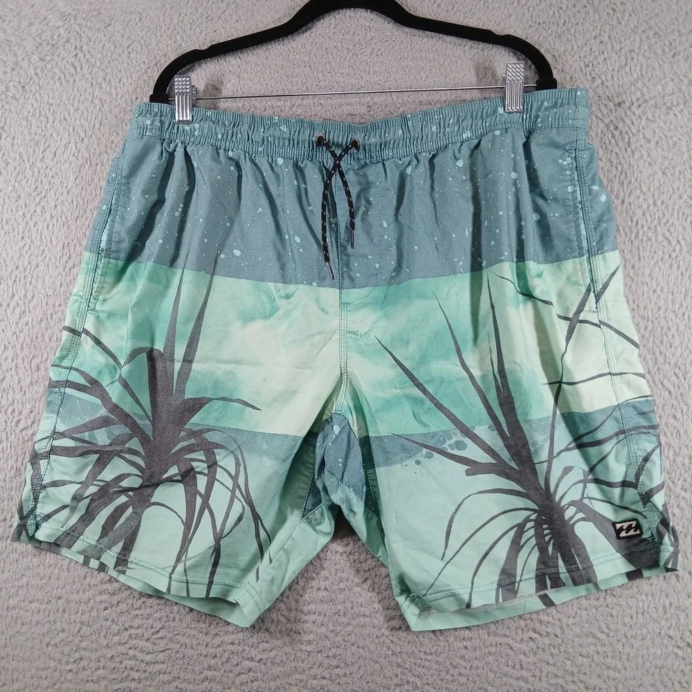 Billabong Laybacks‎ Board Shorts Tropical Teal Green Palm Print Mens Size XL